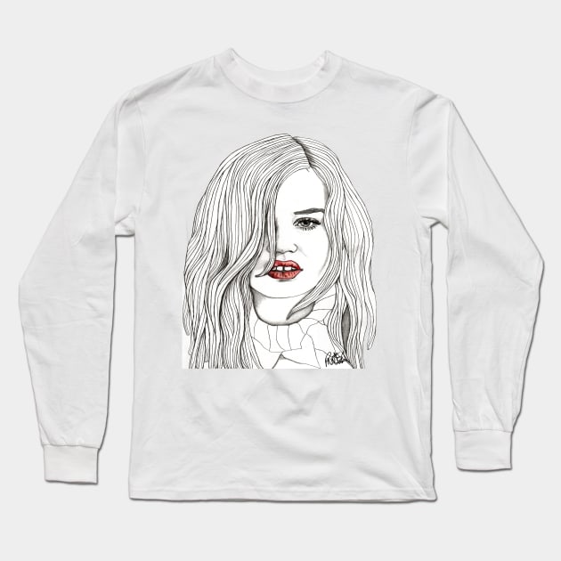 Georgia with Red Lips Long Sleeve T-Shirt by paulnelsonesch